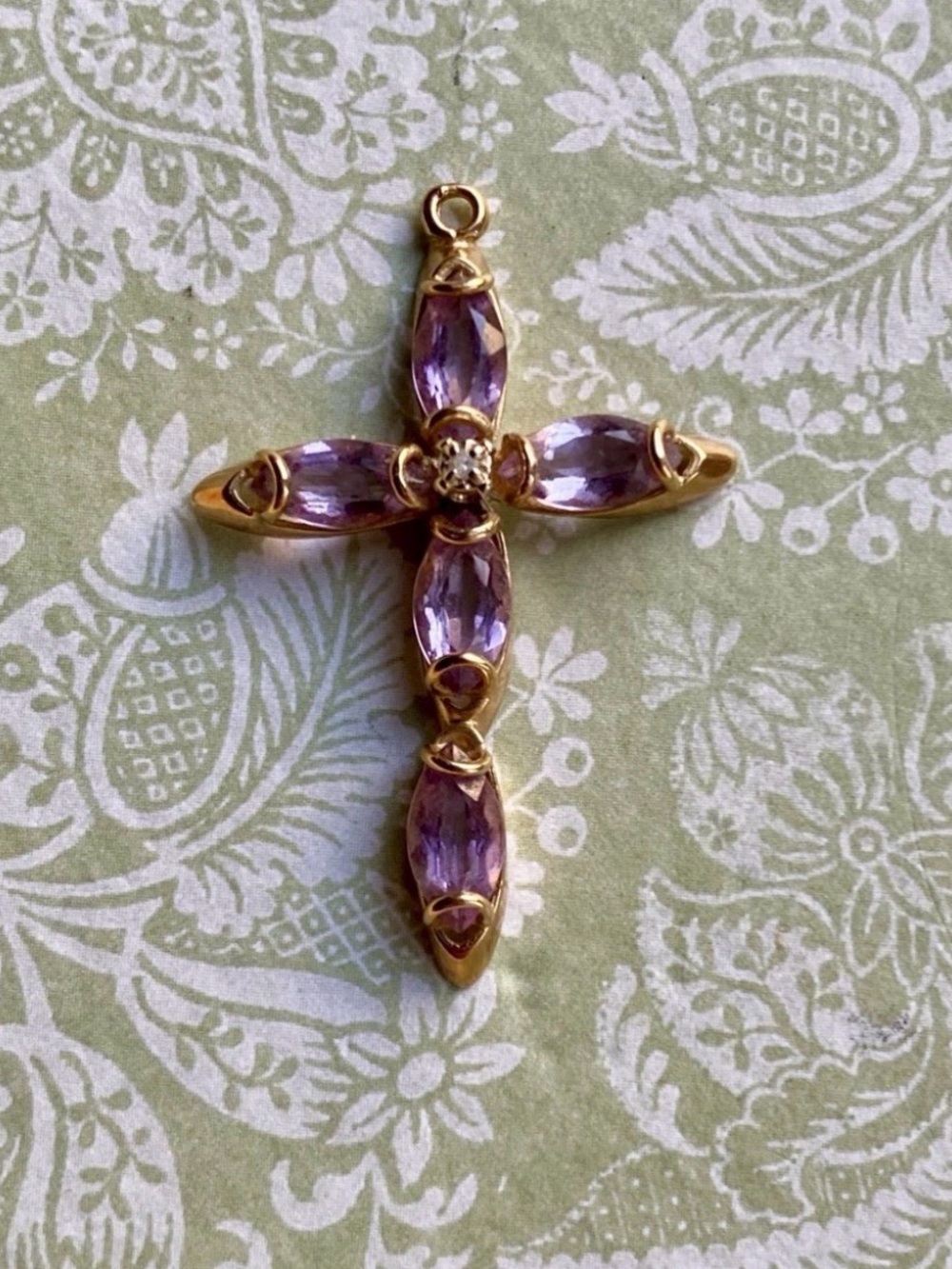 Vintage Gold Marquise Amethyst Cross Pendant Heirloom